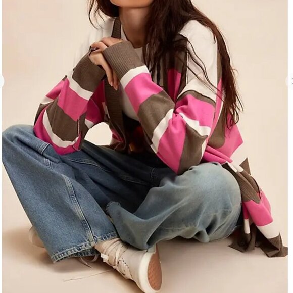 #271 NWT Free People League Of Her Own Cardigan in Aurora Pinecone Combo - Picture 4 of 5